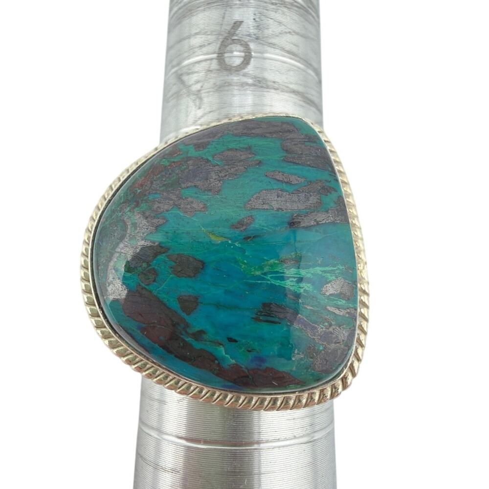 Sterling Silver Teardrop Chrysocolla Malachite Ring Size 8.5